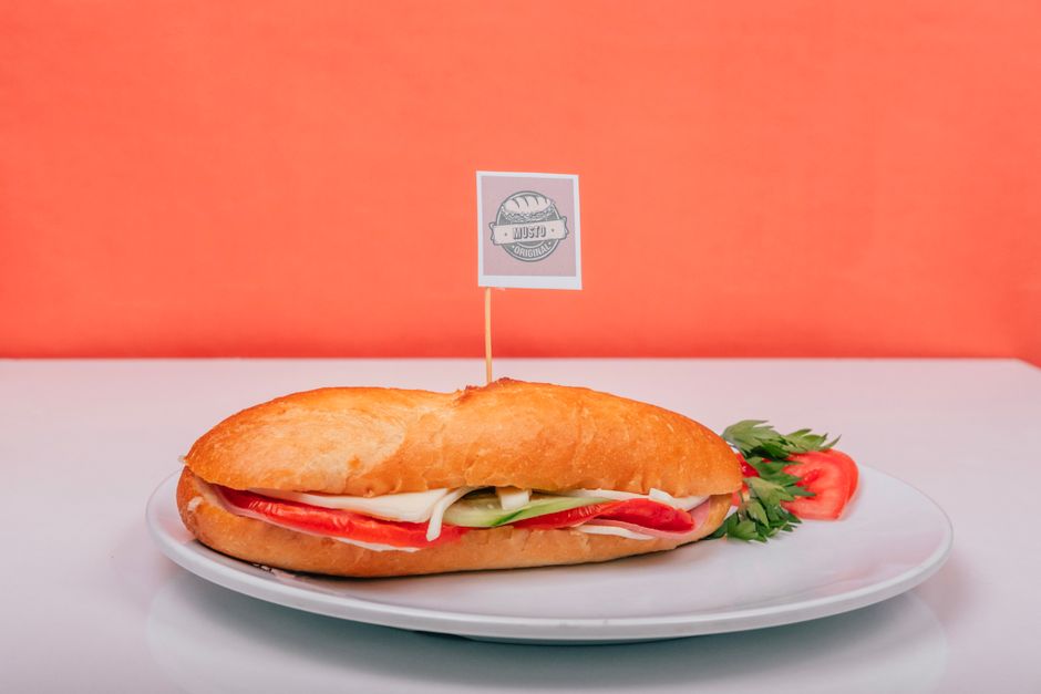Fresh sub sandwich on a plate