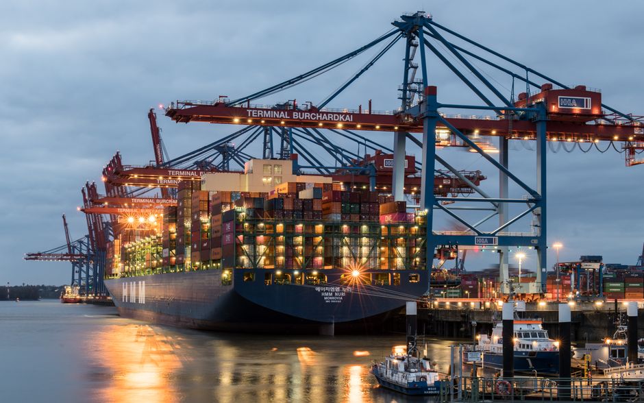 Container ships moored at a port terminal