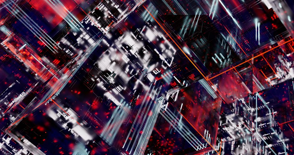 Abstract digital circuit board with vibrant colors, symbolizing the technology and semiconductor sector under market pressure.