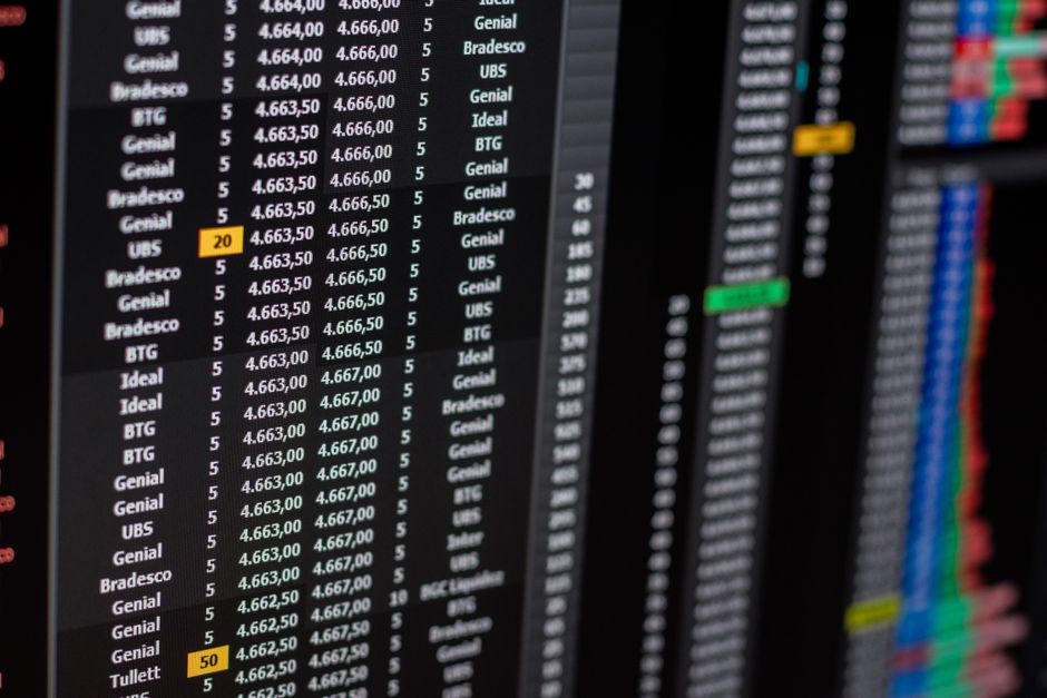 Stock market data on a trading screen