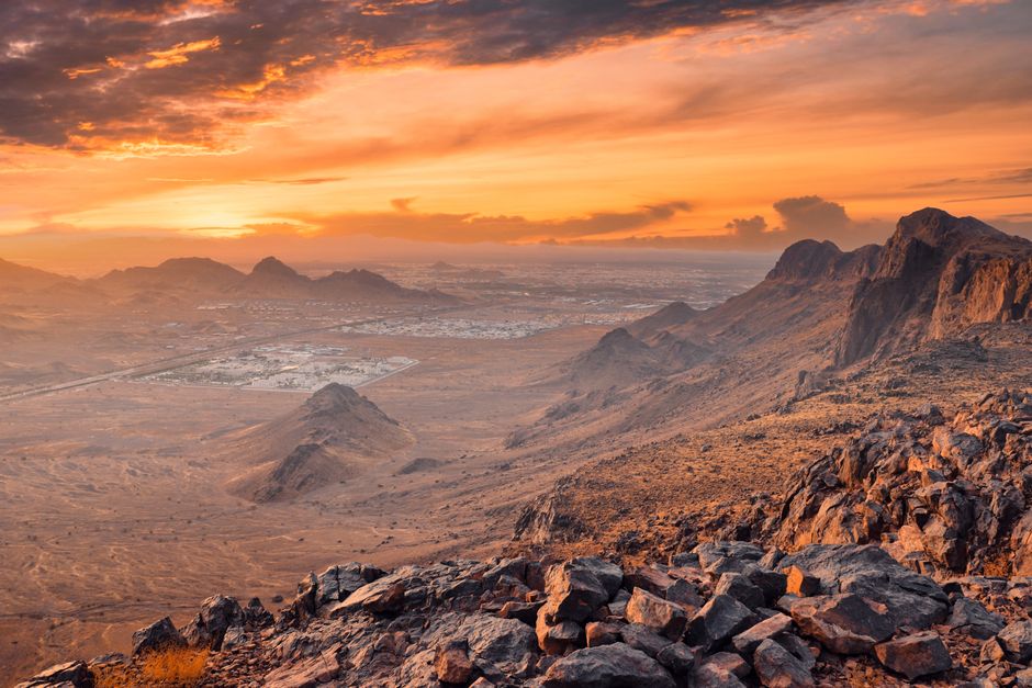 Desert landscape near Medina, Saudi Arabia at sunset