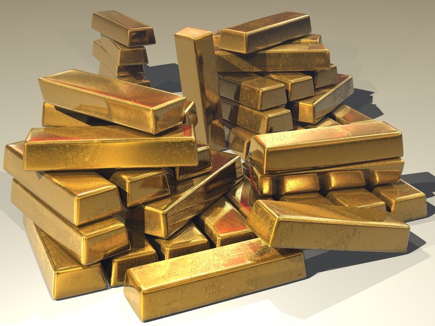 A stack of gold bullion bars