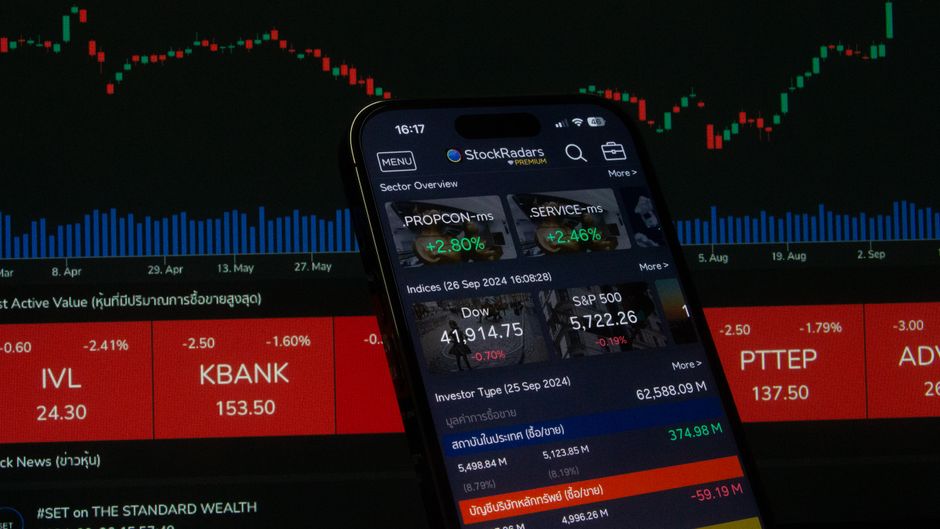 Electronic stock-market data and price information displayed on a trading monitor.