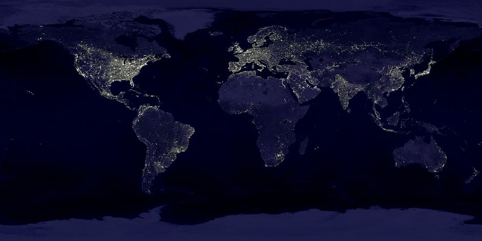 Satellite view of Earth at night