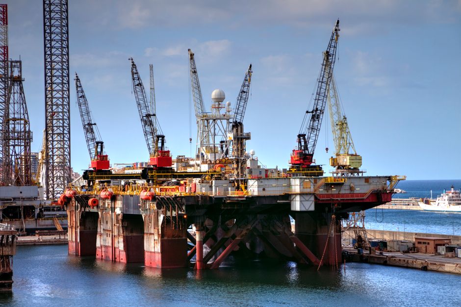 Offshore oil platform at a harbor