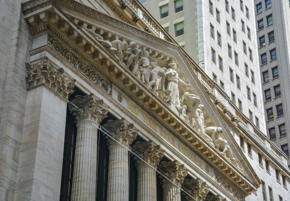 The New York Stock Exchange building exterior in lower Manhattan