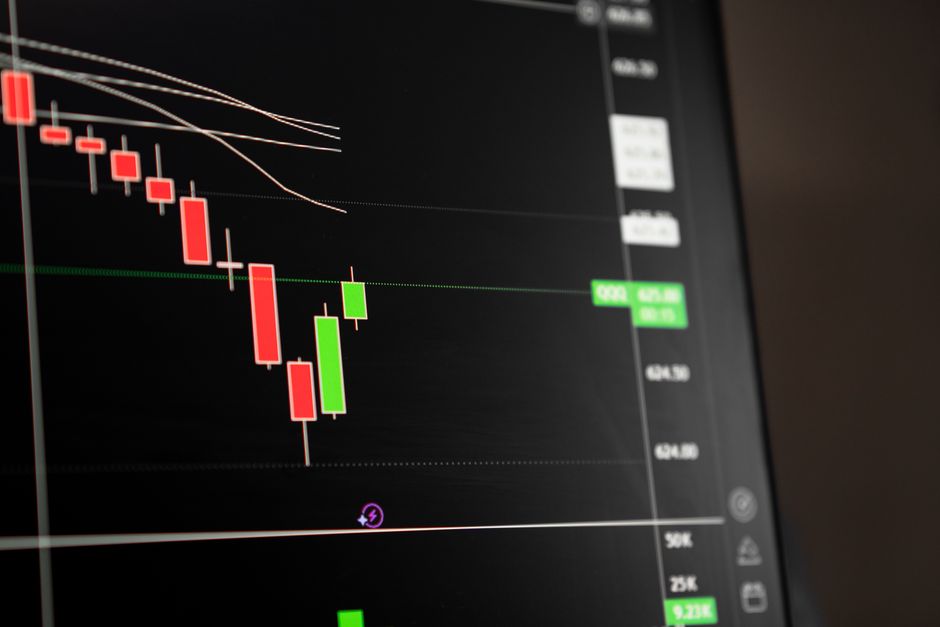 Candlestick chart showing stock market price movements