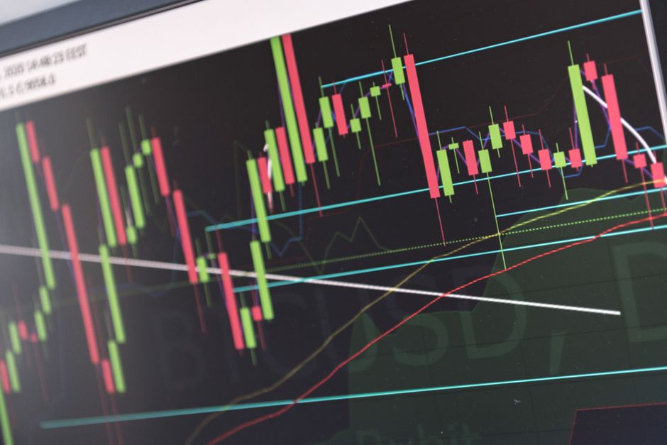 Stock market charts displaying price movements on a trading monitor.