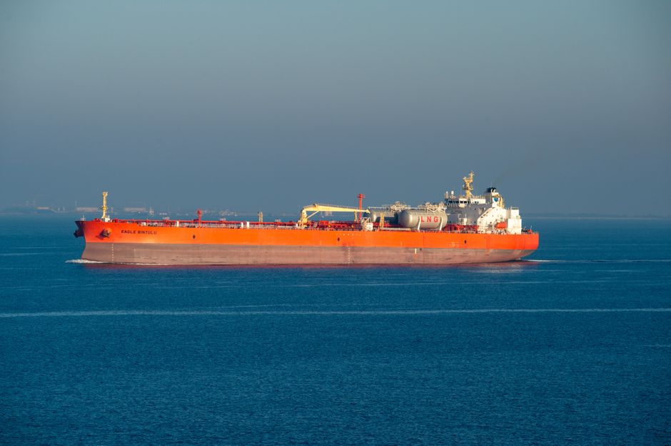 An LNG carrier travels across open water as Hormuz negotiations affect the outlook for global energy shipping.